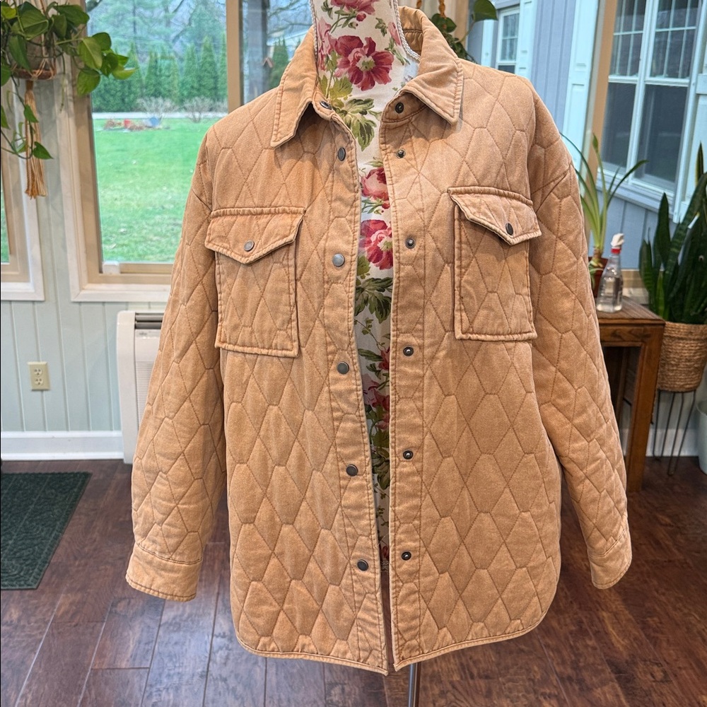 Joie Women's Tan Quilt Snap Front Jacket Size M